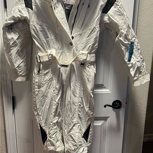 Vintage Obermeyer Edge 2 Women 10 Ski Suit Jumpsuit White Cream w/belt Lined